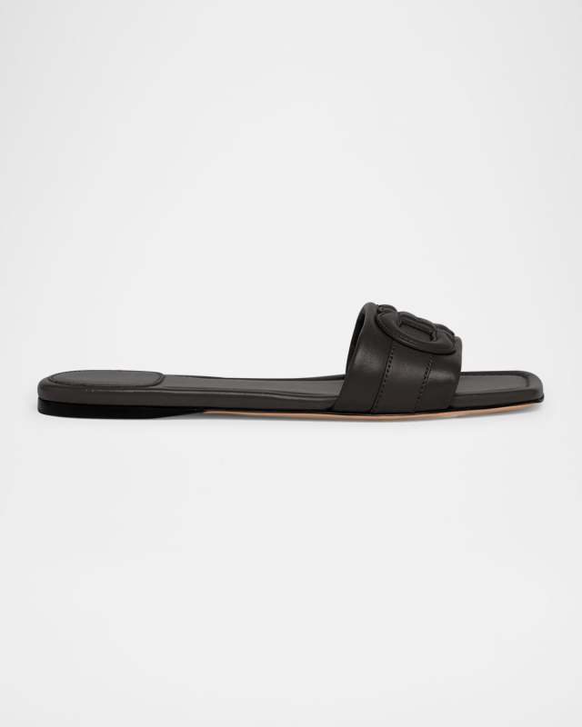 Liss Leather Logo Flat Slide Sandals